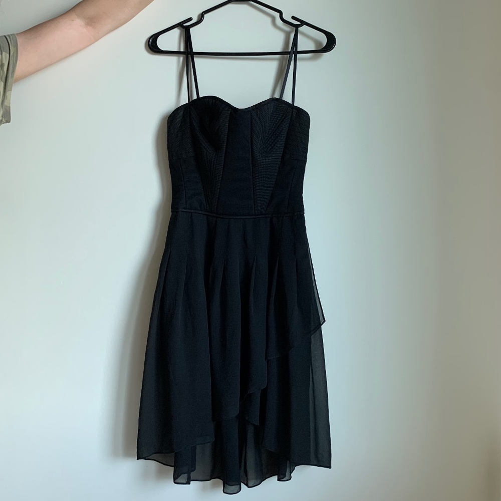 AUTHENTIC BCBG "April" Black Strapless Corset Silk High Low Dress Size 0 (EUC)